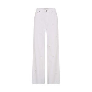 One Teaspoon Jackson Mid Waist Wide Leg Denim Jeans in Textured White (Size 26)